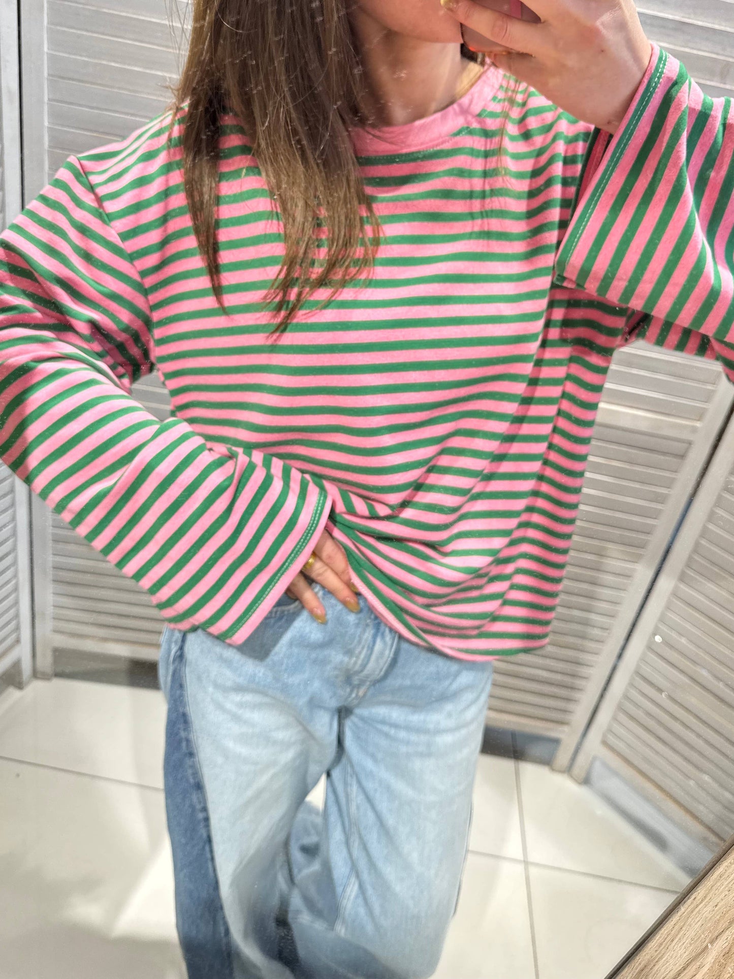 Long Sleeve Riscas - Rosa & Verde