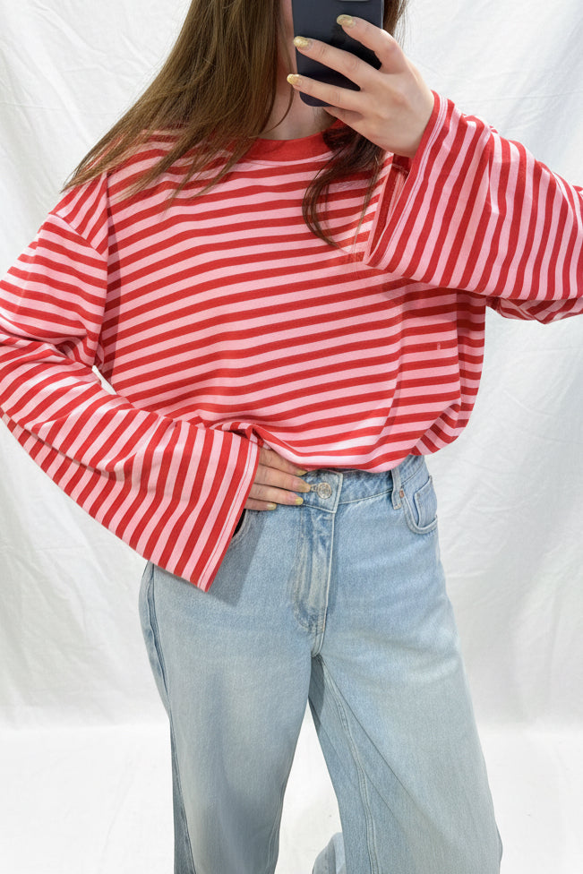 Long Sleeve Riscas - Vermelho & Rosa
