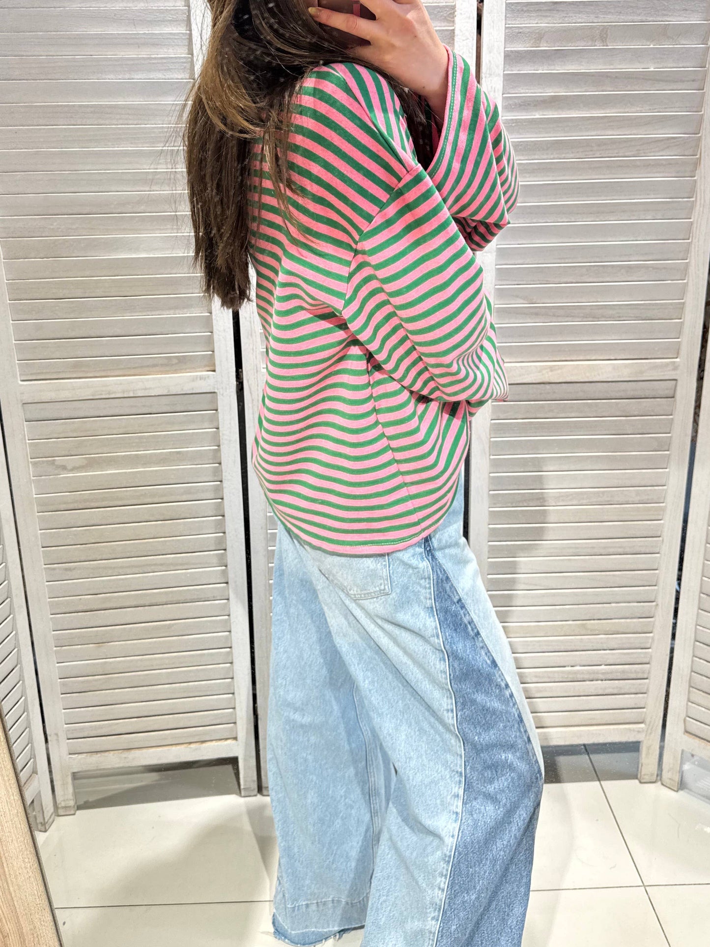 Long Sleeve Riscas - Rosa & Verde