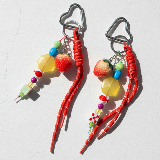 BAG CHARMS. LOJA FÍSICA LISBOA. MAD IN PARADISE. MORANGO.
