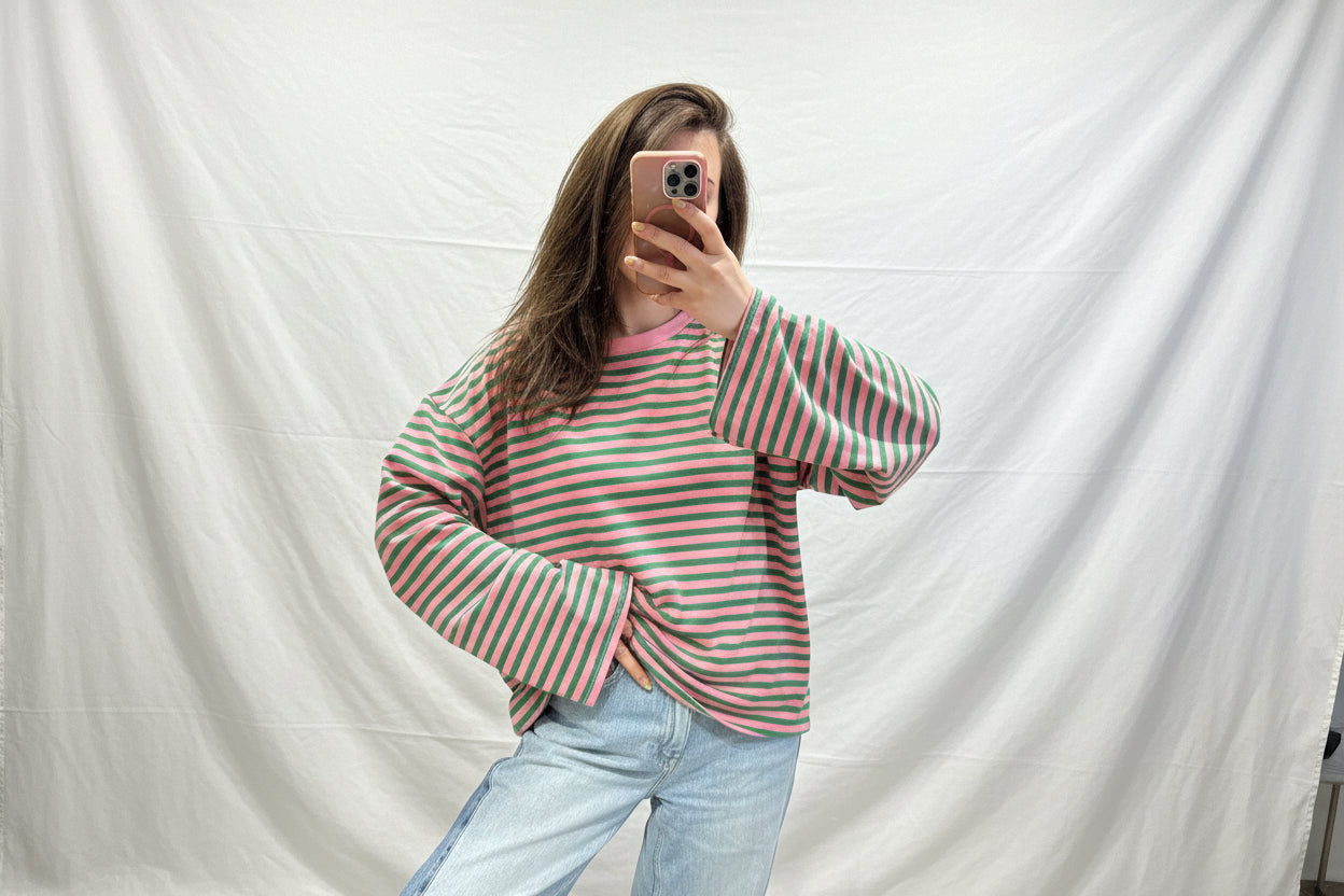 Long Sleeve Riscas - Rosa & Verde
