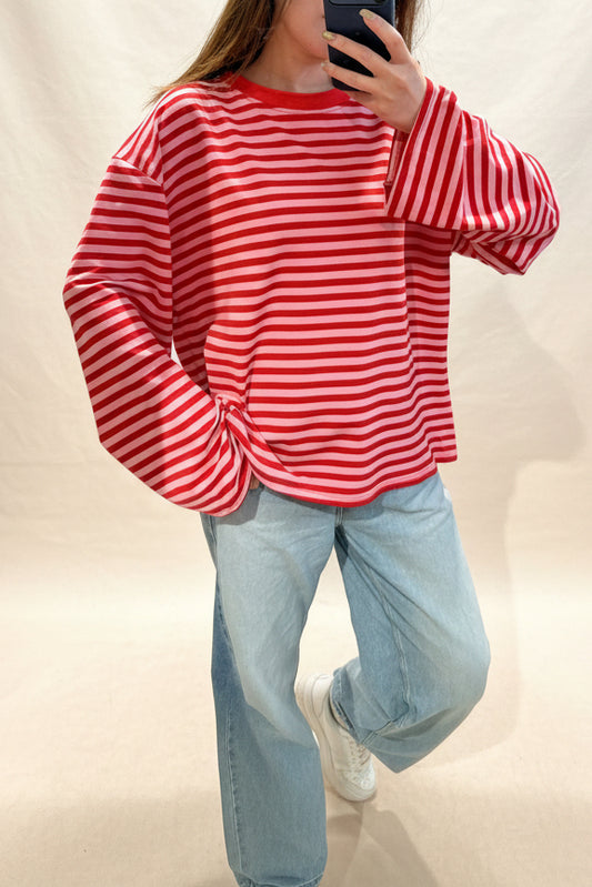 Long Sleeve Riscas - Vermelho & Rosa